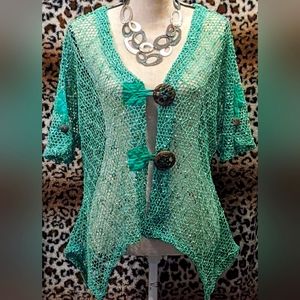 Kaktus NWOT Large Teal net cover up/shirt. With silver& teal neclace